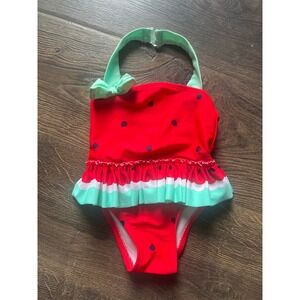 Circo Baby Girls Watermelon One Piece Swimsuit Red Green Ruffle Halter 9M